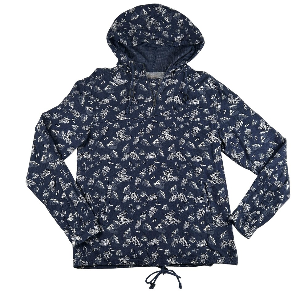 Charles And A Half Jacket Mens Medium Blue Floral Print Hooded Anorak Pullover